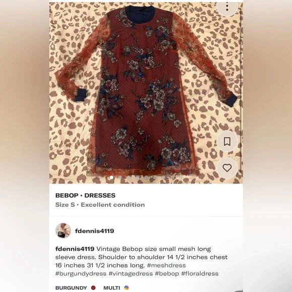 Long sleeve mesh burgundy and navy dress - Picture 3 of 14